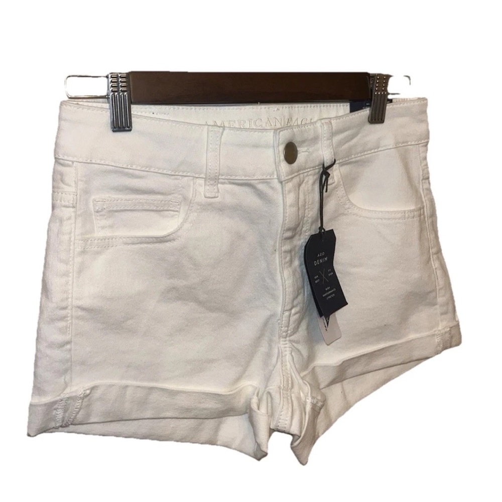American Eagle Outfitters White Denim High Rise Shortie Shorts Size 4 NWT Summer - Picture 2 of 9